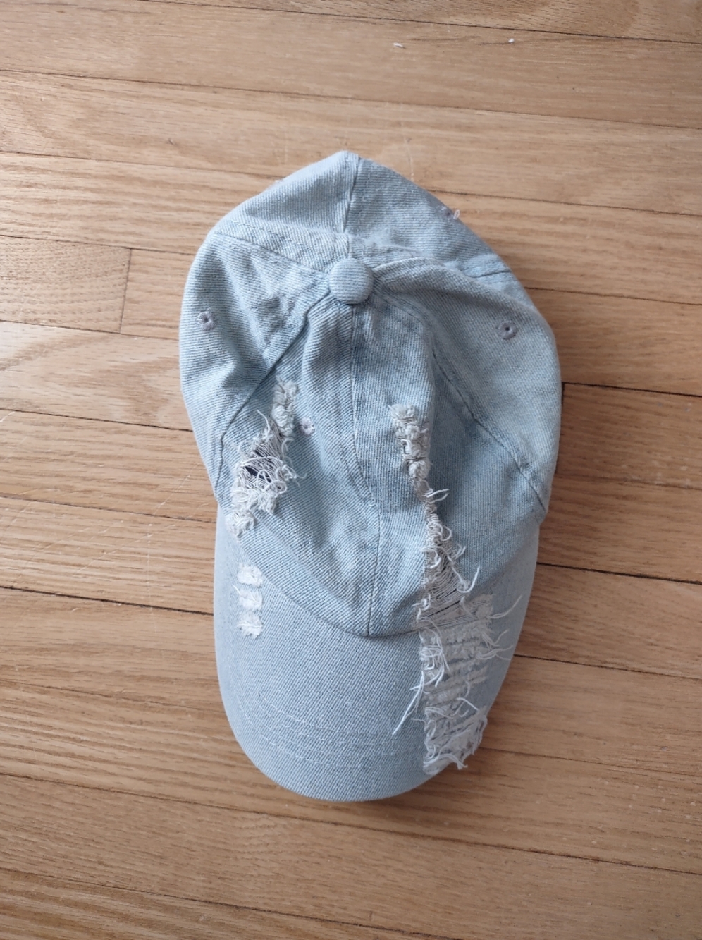 Ardene Distressed Light Wash Denim Baseball Cap | Adjustable Light Blue Hat